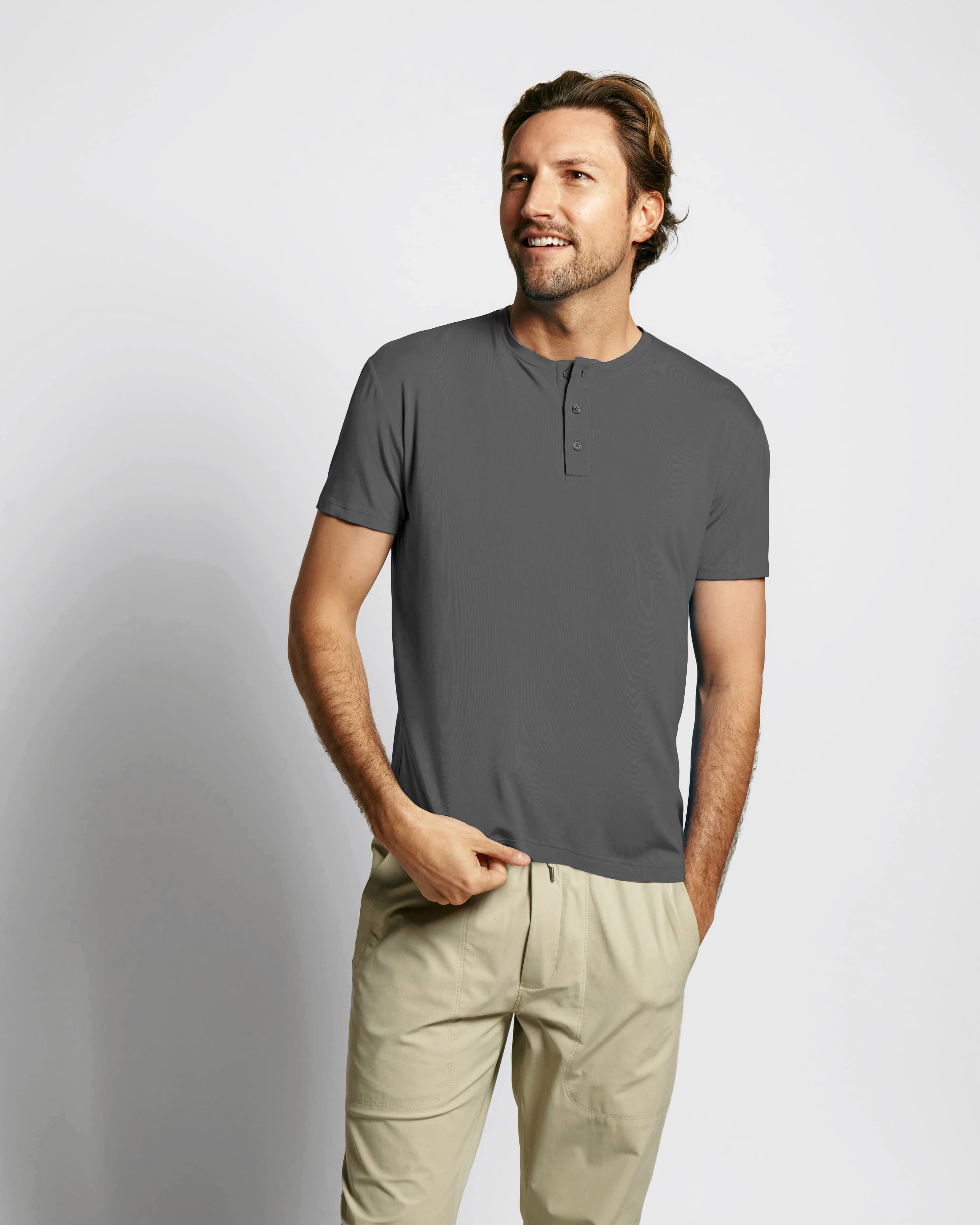 Sweat Defender Henley - Stone Grey - Image 5